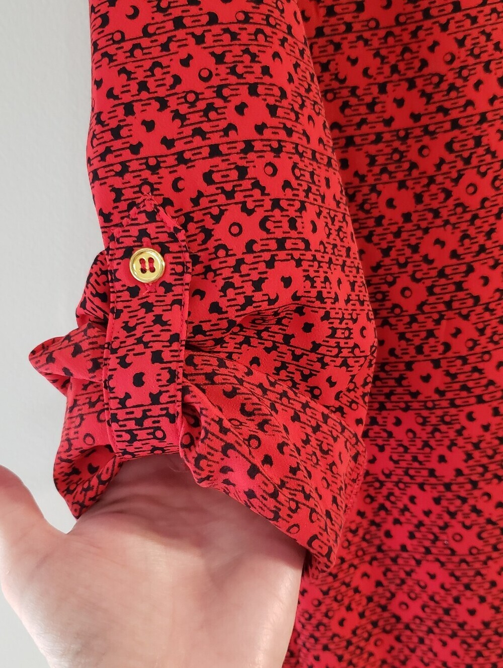 The Limited Ashton Shirtdress Small Red Black Geometric Print Roll Tab Sleeves - Picture 8 of 16